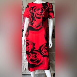 Alexia Admor Shift Dress Bold Rose Floral Print in Black and Red colors Size L